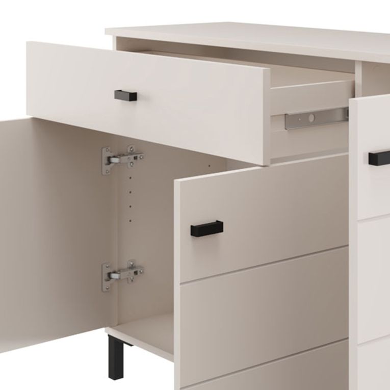 Credenza Bianco Crema Nero un Cassetto 2 Ripiani 116x35x78h cm, Apertura Battente, Scorrevole - Djanet