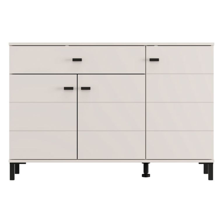 Credenza Bianco Crema Nero un Cassetto 2 Ripiani 116x35x78h cm, Apertura Battente, Scorrevole - Djanet