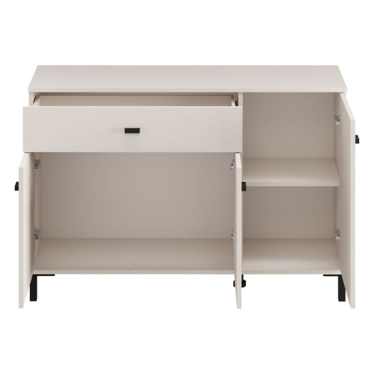 Credenza Bianco Crema Nero un Cassetto 2 Ripiani 116x35x78h cm, Apertura Battente, Scorrevole - Djanet