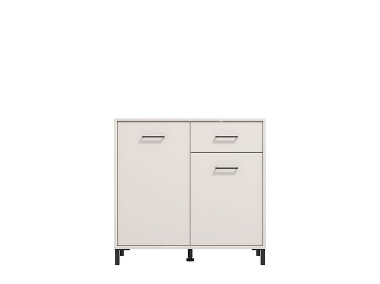 Credenza Bianco Crema Nero un Cassetto 2 Ripiani 93x40x90h cm, Apertura Battente, Scorrevole - Laerruu