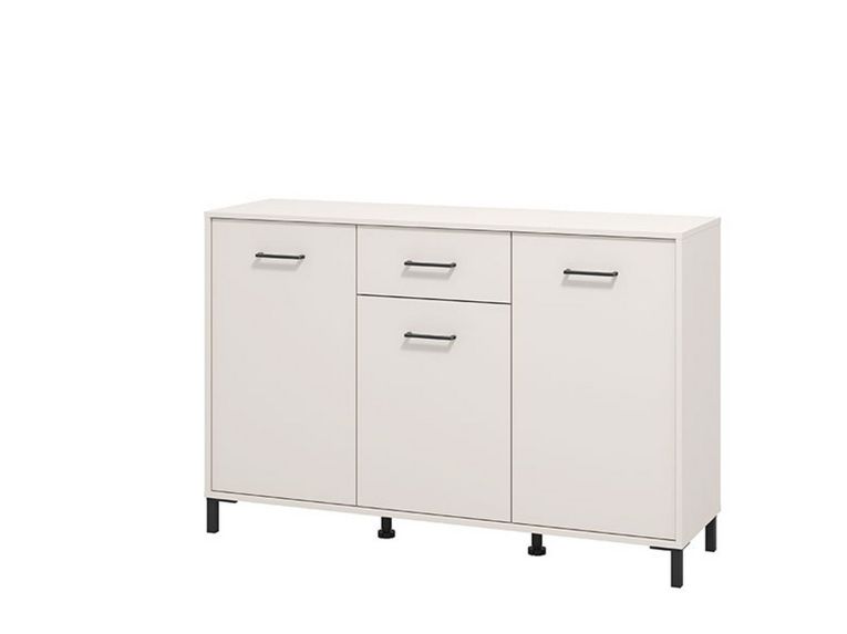 Credenza Bianco Crema Nero un Cassetto 3 Ripiani 138x40x90h cm, Apertura Battente e Scorrevole - Laerru