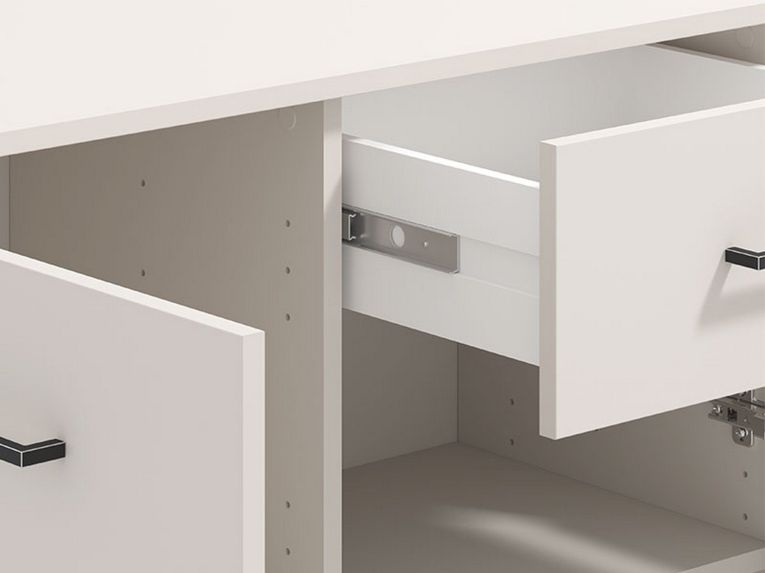 Credenza Bianco Crema Nero un Cassetto 3 Ripiani 138x40x90h cm, Apertura Battente e Scorrevole - Laerru
