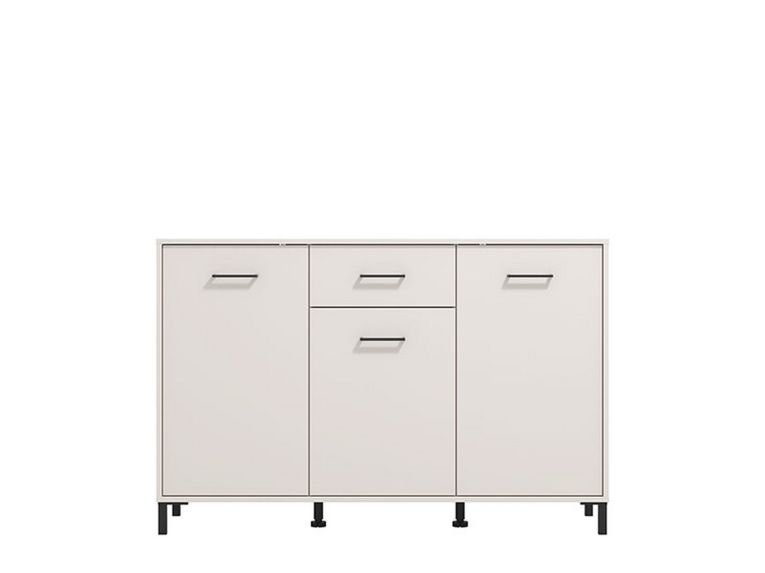 Credenza Bianco Crema Nero un Cassetto 3 Ripiani 138x40x90h cm, Apertura Battente e Scorrevole - Laerru