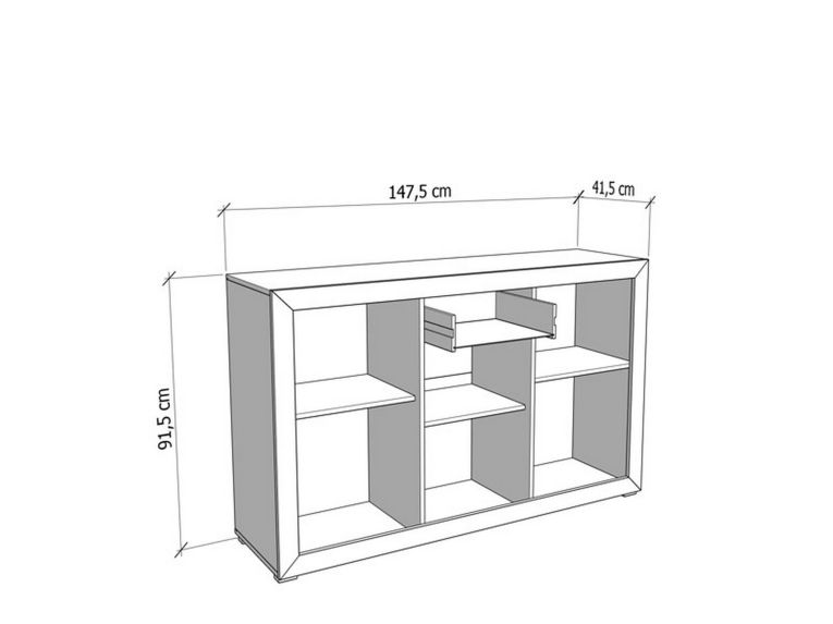 Credenza Bianco Crema Nero un Cassetto 3 Ripiani 147.5x41.5x91.5h cm, Apertura Battente e Scorrevole - Perca