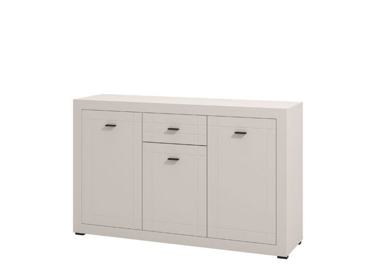 Credenza Bianco Crema Nero un Cassetto 3 Ripiani 147.5x41.5x91.5h cm, Apertura Battente e Scorrevole - Perca
