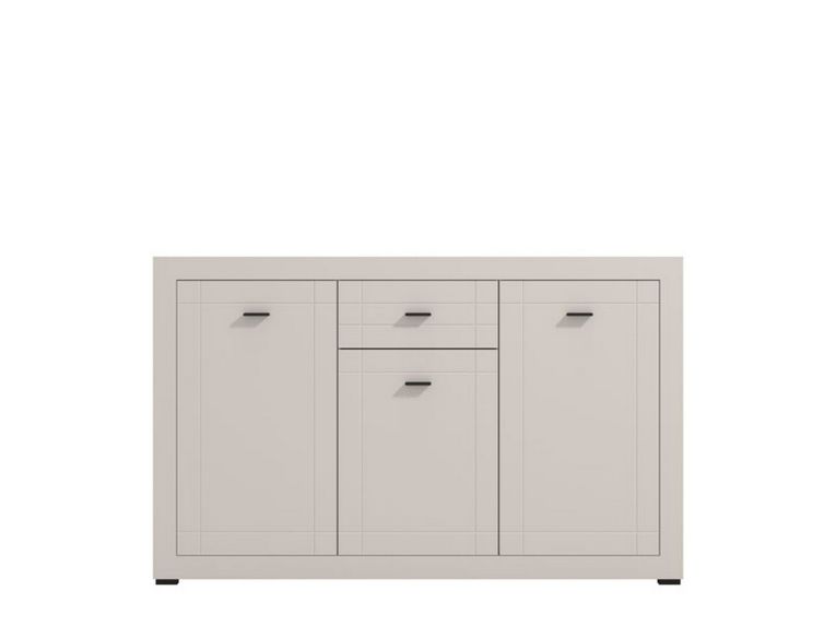 Credenza Bianco Crema Nero un Cassetto 3 Ripiani 147.5x41.5x91.5h cm, Apertura Battente e Scorrevole - Perca