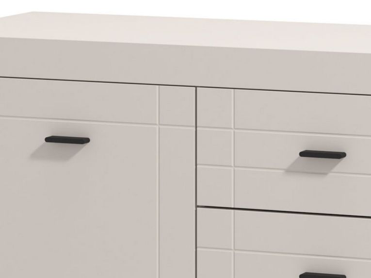 Credenza Bianco Crema Nero un Cassetto 3 Ripiani 147.5x41.5x91.5h cm, Apertura Battente e Scorrevole - Perca