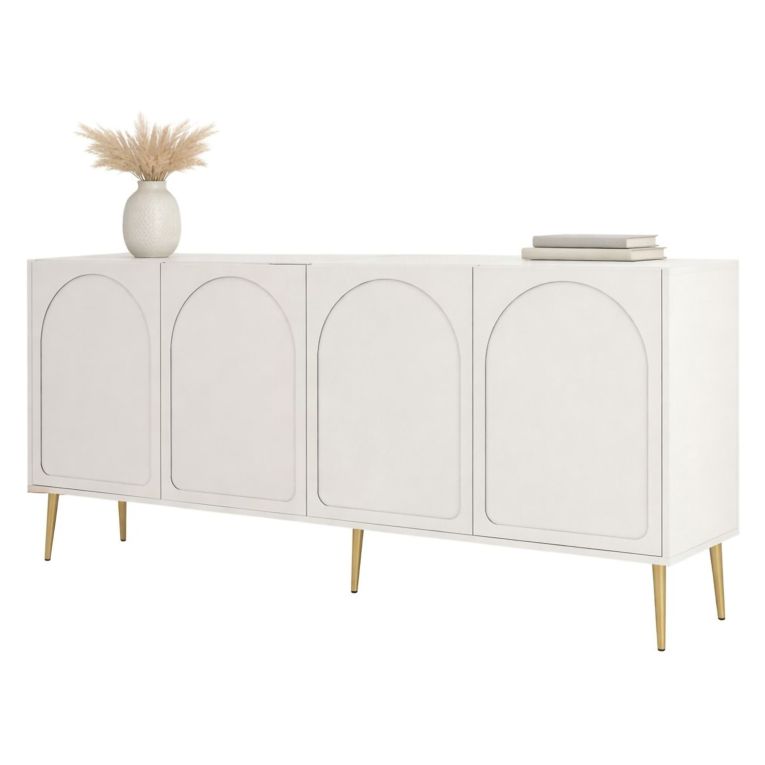 Credenza Bianco Crema oro 2 Ripiani 4 Vani 180x35x80h cm, 4 Ante - Torno