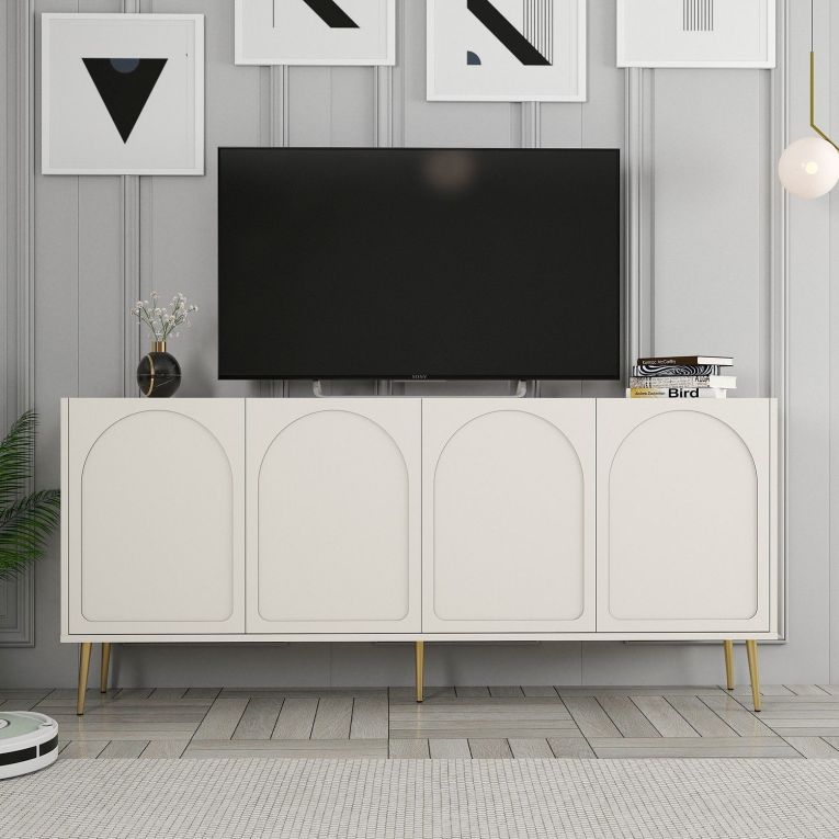 Credenza Bianco Crema oro 2 Ripiani 4 Vani 180x35x80h cm, 4 Ante - Torno