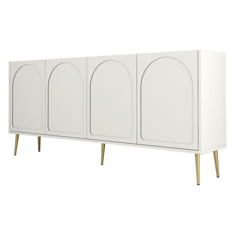 Credenza Bianco Crema oro 2 Ripiani 4 Vani 180x35x80h cm, 4 Ante - Torno