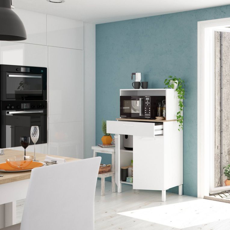 Credenza- bianco e legno con cassetto 72x126h cm - Asaro