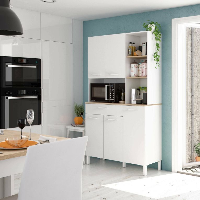 Credenza- bianco e rovere con cassetto 108x186h cm - Abbaio