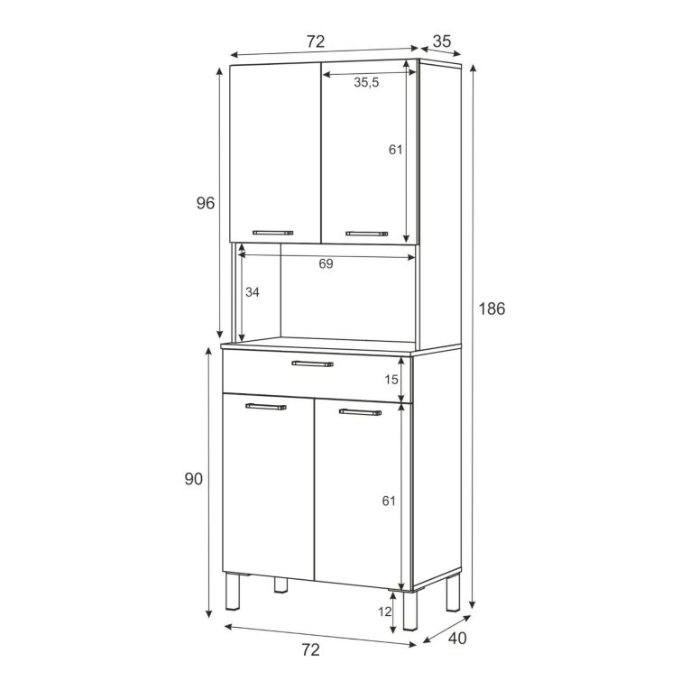 Credenza- bianco e rovere con cassetto 72x186h cm - Dicentra