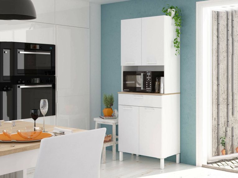 Credenza- bianco e rovere con cassetto 72x186h cm - Dicentra
