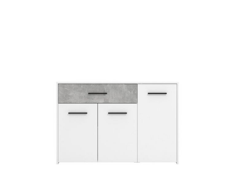 Credenza Bianco Grigio Cemento un Cassetto 2 Ripiani 119x33x80.5h cm, Apertura Battente e Scorrevole - Sanza