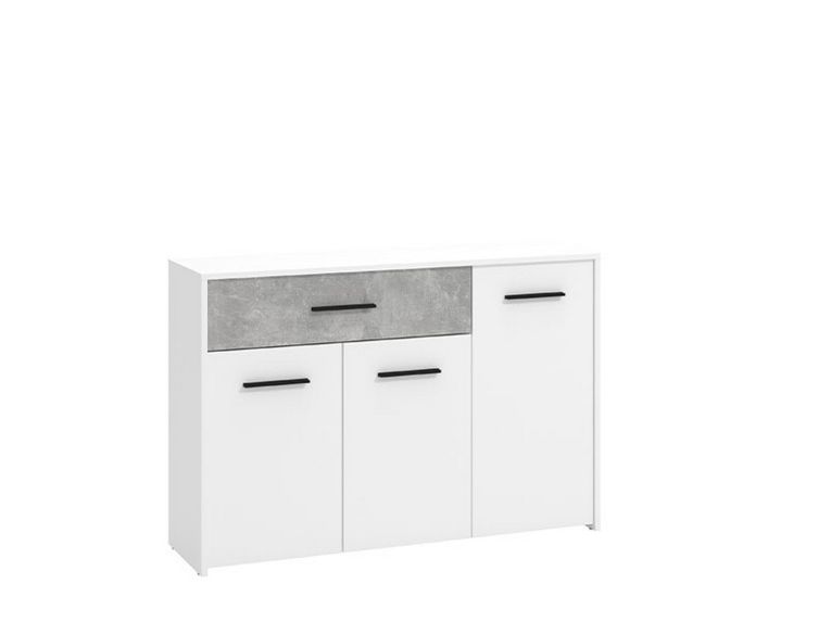 Credenza Bianco Grigio Cemento un Cassetto 2 Ripiani 119x33x80.5h cm, Apertura Battente e Scorrevole - Sanza
