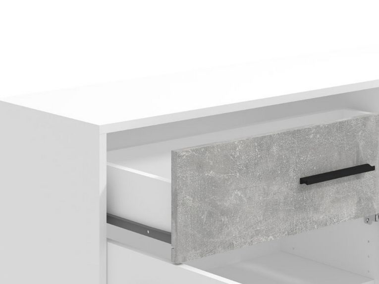 Credenza Bianco Grigio Cemento un Cassetto 2 Ripiani 119x33x80.5h cm, Apertura Battente e Scorrevole - Sanza