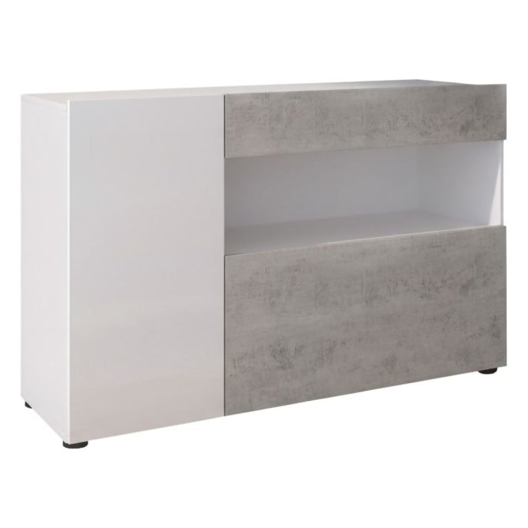 Credenza Bianco Grigio Cemento un Cassetto 2 Ripiani 130x41x82h cm, Apertura Battente, a Ribalta - Carbonia