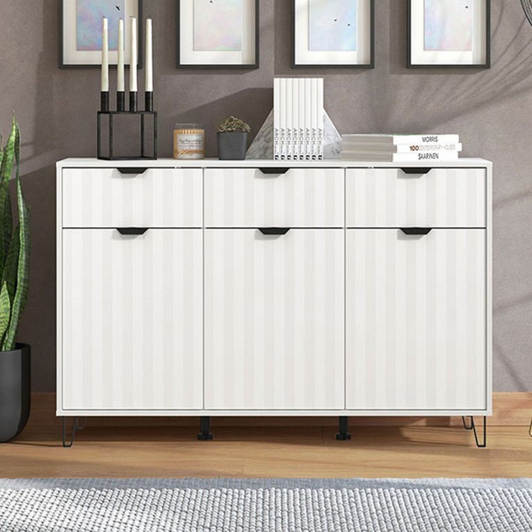 Credenza Bianco Grigio Chiaro 3 Ripiani 3 Cassetti 138x40x90.5h cm, 3 Ante - Paglieta