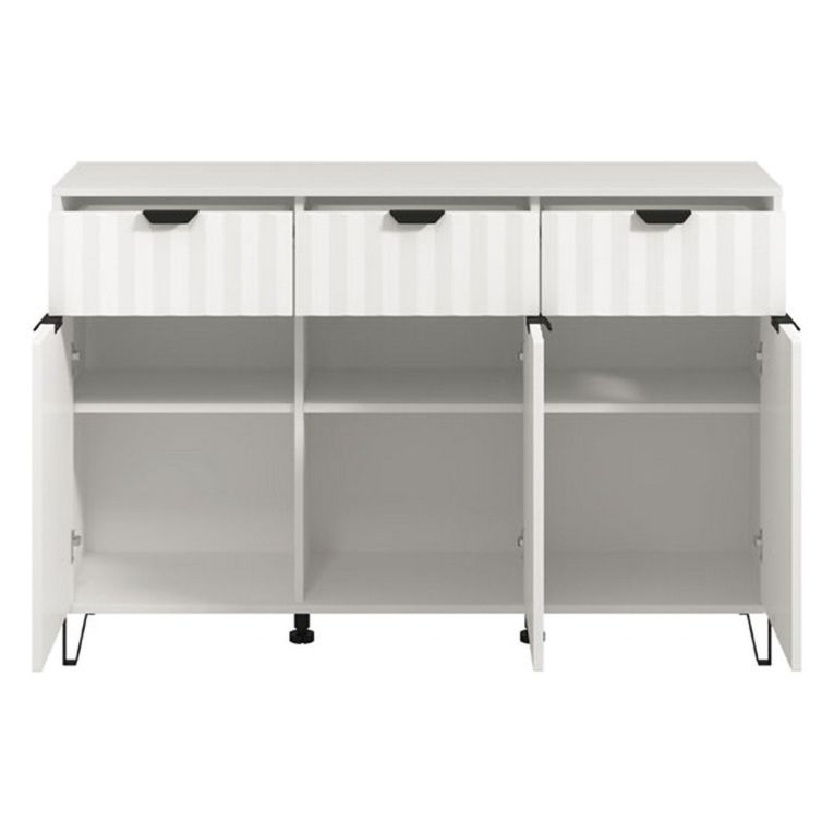 Credenza Bianco Grigio Chiaro 3 Ripiani 3 Cassetti 138x40x90.5h cm, 3 Ante - Paglieta