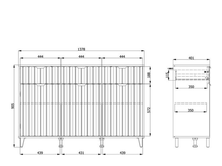 Credenza Bianco Grigio Chiaro 3 Ripiani 3 Cassetti 138x40x90.5h cm, 3 Ante - Paglieta