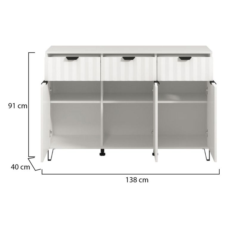 Credenza Bianco Grigio Chiaro 3 Ripiani 3 Cassetti 138x40x90.5h cm, 3 Ante - Paglieta
