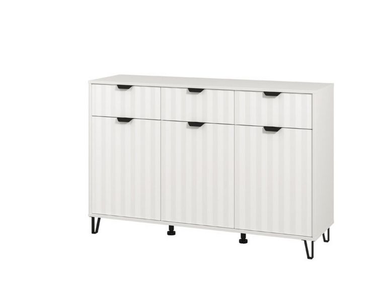 Credenza Bianco Grigio Chiaro 3 Ripiani 3 Cassetti 138x40x90.5h cm, 3 Ante - Paglieta