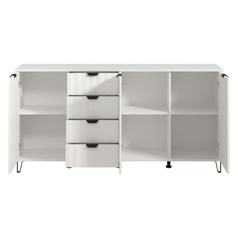 Credenza Bianco Grigio Chiaro 3 Ripiani 4 Cassetti 182.5x40x90.5h cm, 3 Ante - Paglieta