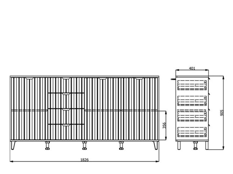 Credenza Bianco Grigio Chiaro 3 Ripiani 4 Cassetti 182.5x40x90.5h cm, 3 Ante - Paglieta
