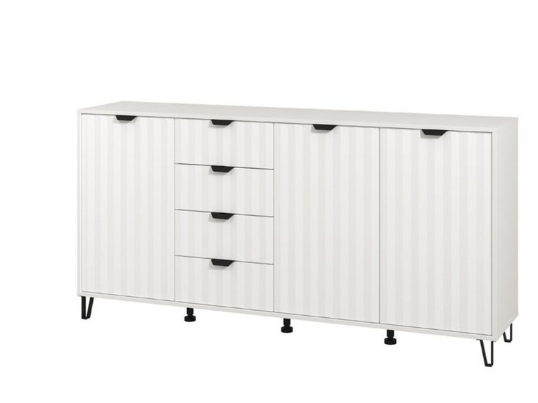 Credenza Bianco Grigio Chiaro 3 Ripiani 4 Cassetti 182.5x40x90.5h cm, 3 Ante - Paglieta