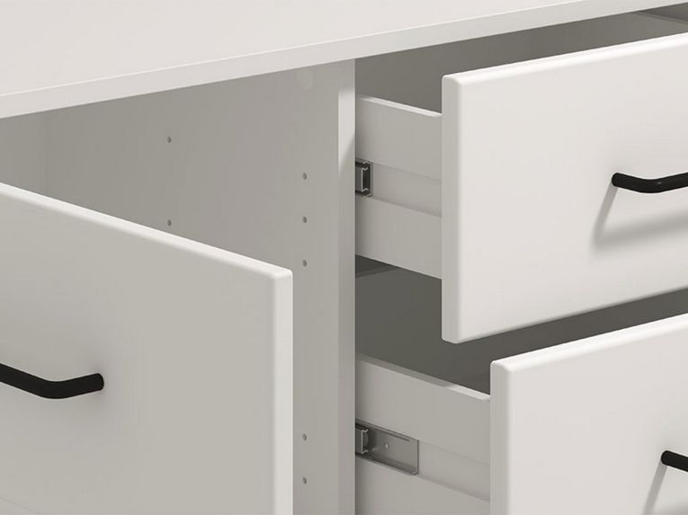 Credenza Bianco Grigio Chiaro 3 Ripiani 4 Cassetti 182.5x40x90.5h cm, 3 Ante - Paglieta
