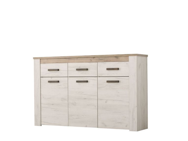 Credenza Bianco Larice Marrone Rovere 3 Ripiani 3 Cassetti 160x36.5x98h cm, 3 Ante - Scena