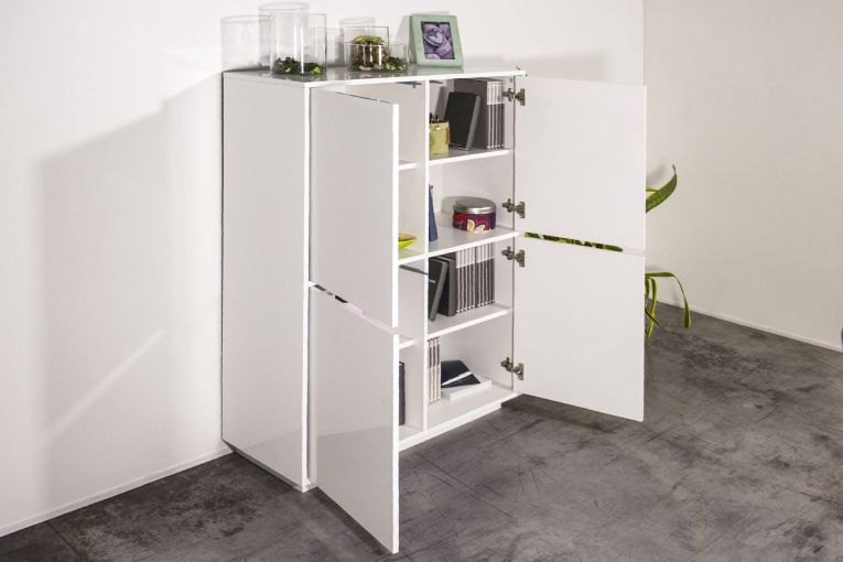 Credenza bianco lucida 100x41x126h cm 4 ante - Ara