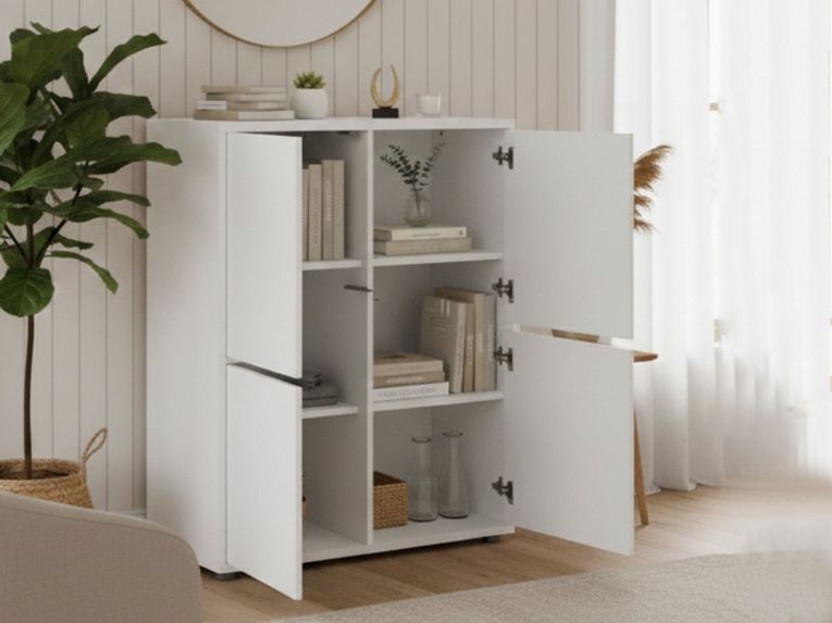 Credenza bianco lucida 100x41x126h cm 4 ante - Ara