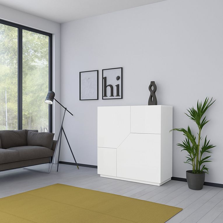 Credenza bianco lucida 100x43x106h cm 2 ante - Arbal