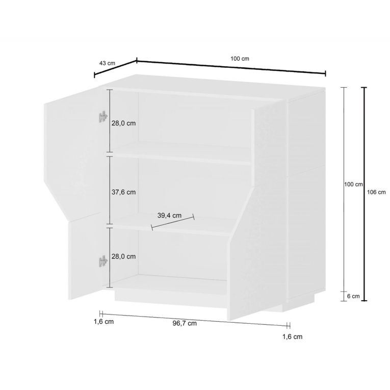 Credenza bianco lucida 100x43x106h cm 2 ante - Arbal