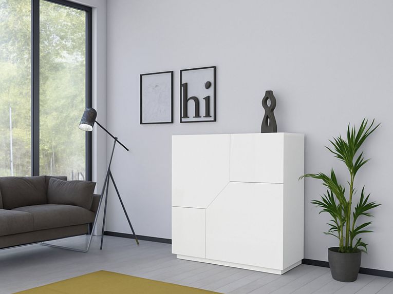 Credenza bianco lucida 100x43x106h cm 2 ante - Arbal