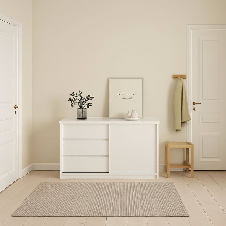 Credenza bianco lucida 118x50x75h cm 1 anta e 3 cassetti - Bebinca