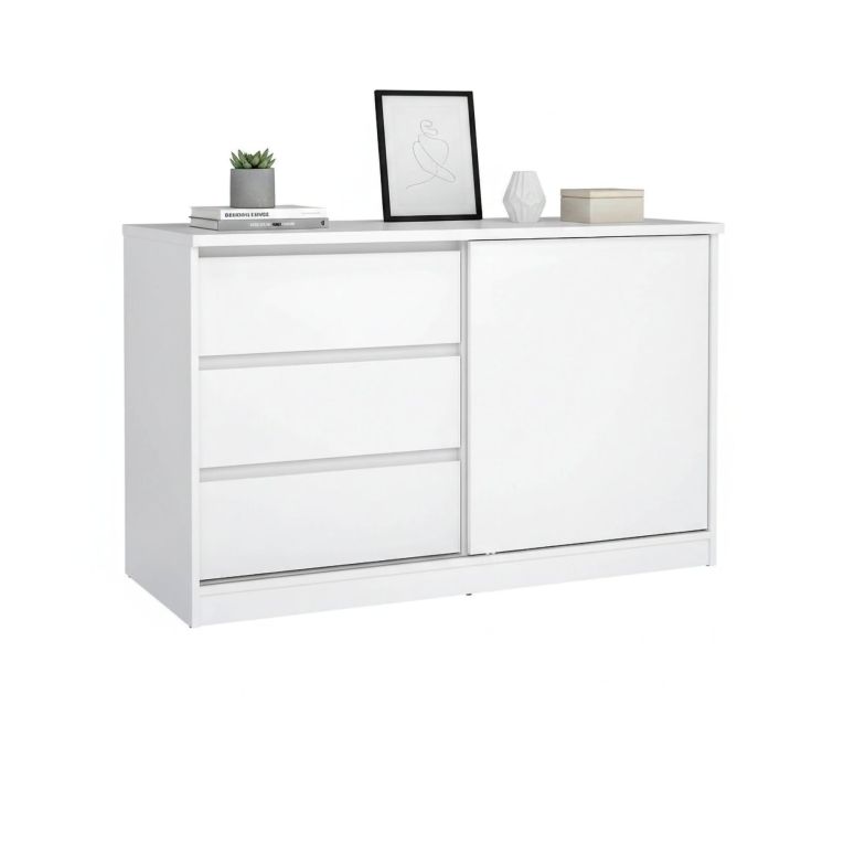Credenza bianco lucida 118x50x75h cm 1 anta e 3 cassetti - Bebinca