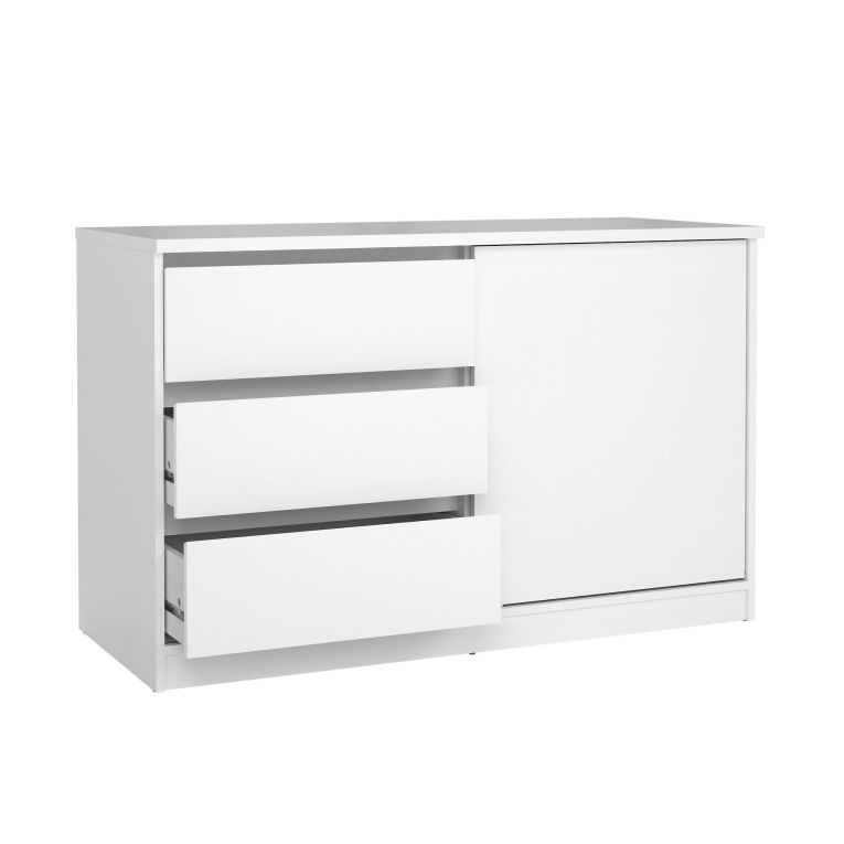 Credenza bianco lucida 118x50x75h cm 1 anta e 3 cassetti - Bebinca