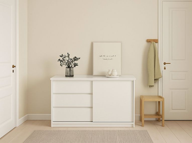Credenza bianco lucida 118x50x75h cm 1 anta e 3 cassetti - Bebinca