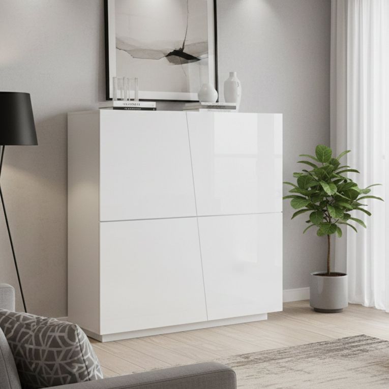 Credenza bianco lucida 120x43x126h cm 4 ante - Abbabbau