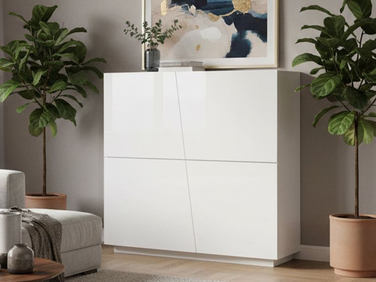 Credenza bianco lucida 120x43x126h cm 4 ante - Abbabbau