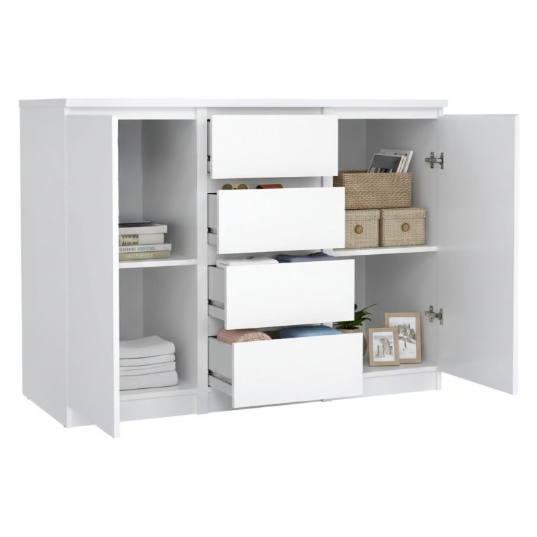 Credenza bianco lucida 120x50x90h cm 2 ante e 4 cassetti - Angelika