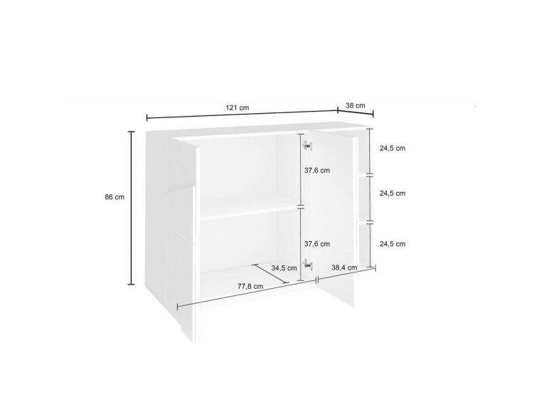 Credenza bianco lucida 121x38x86h cm 3 ante - Axl