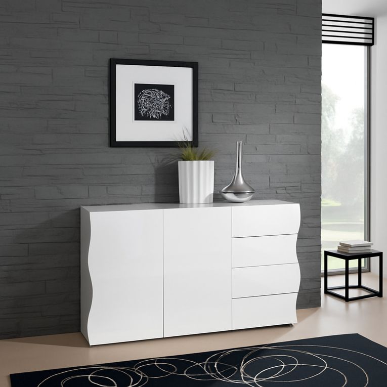 Credenza bianco lucida 124x40x81h cm 2 ante e 4 cassetti - Aksa