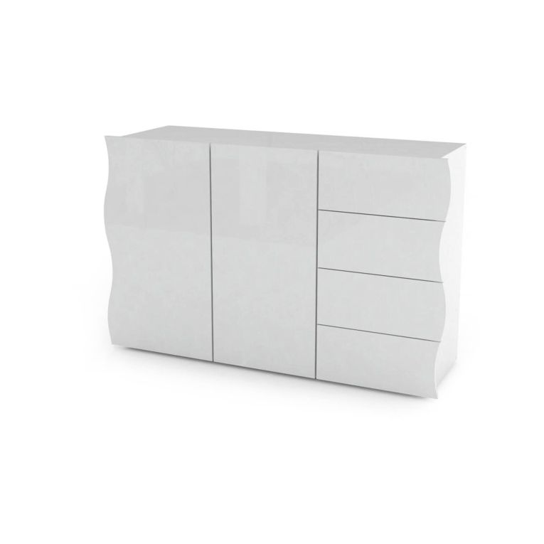 Credenza bianco lucida 124x40x81h cm 2 ante e 4 cassetti - Aksa