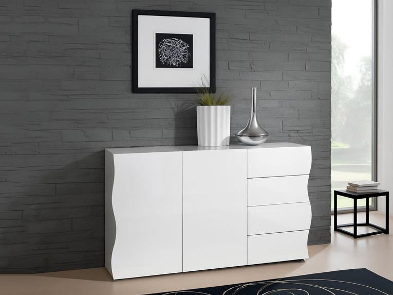 Credenza bianco lucida 124x40x81h cm 2 ante e 4 cassetti - Aksa