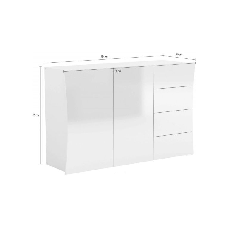 Credenza bianco lucida 124x40x81h cm 2 ante e 4 cassetti - Athos