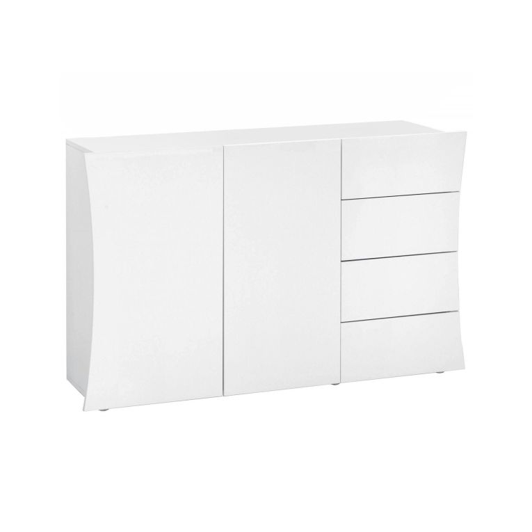 Credenza bianco lucida 124x40x81h cm 2 ante e 4 cassetti - Athos